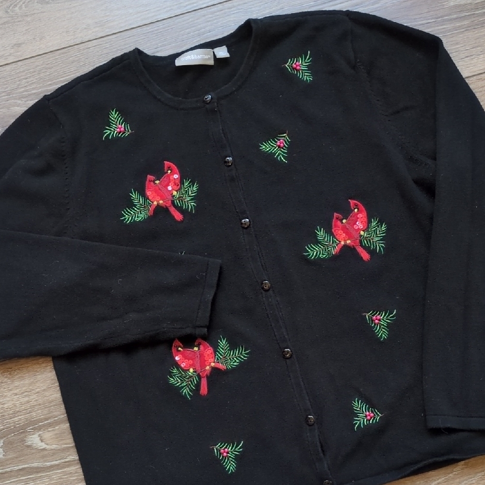 Croft & Barrow Red Cardinal Cardigan Sweater - Holiday Christmas Funeral - XL